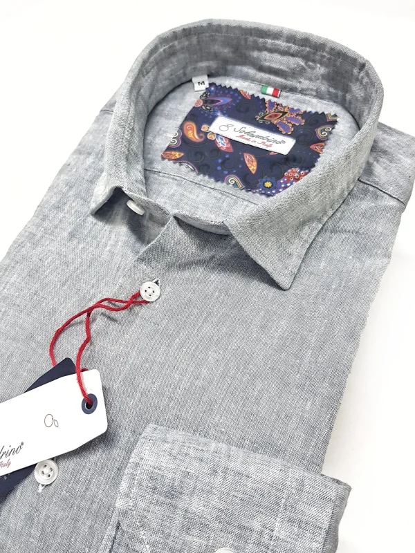 Camicia lino Grigio chiaro Ghiaccio made in Italy - light grey Linen Shirt