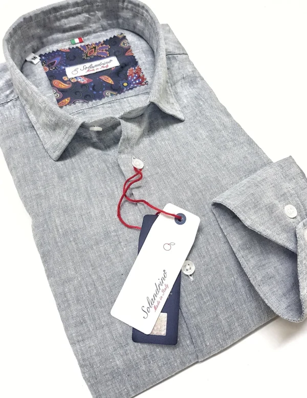Camicia lino Grigio chiaro Ghiaccio made in Italy - light grey Linen Shirt