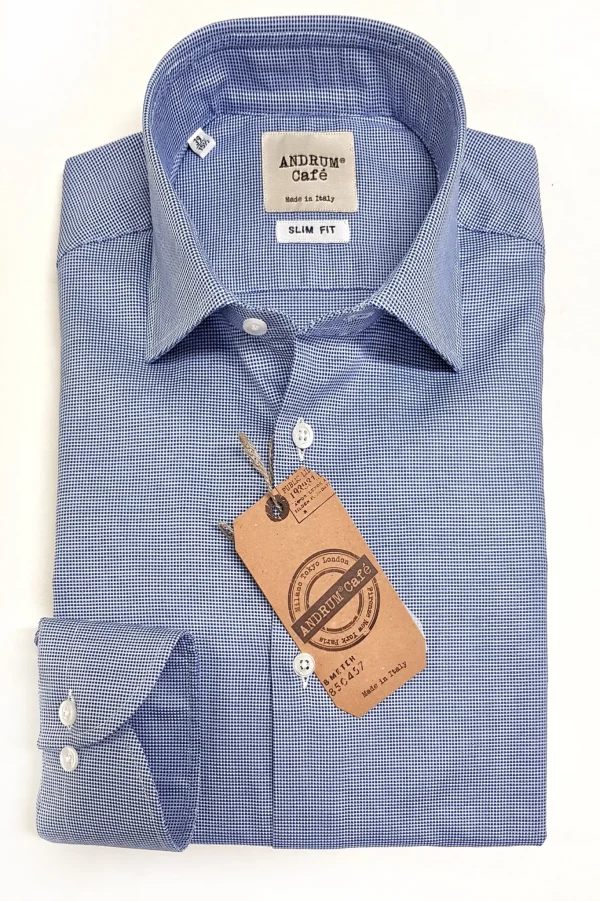 Camicia micro fantasia azzurro armaturato alta qualità puro cotone  made in italy