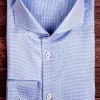 Camicia micro fantasia azzurro armaturato alta qualità puro cotone Pied de Poule made in italy