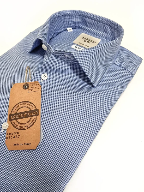 Camicia micro fantasia azzurro armaturato alta qualità puro cotone  made in italy