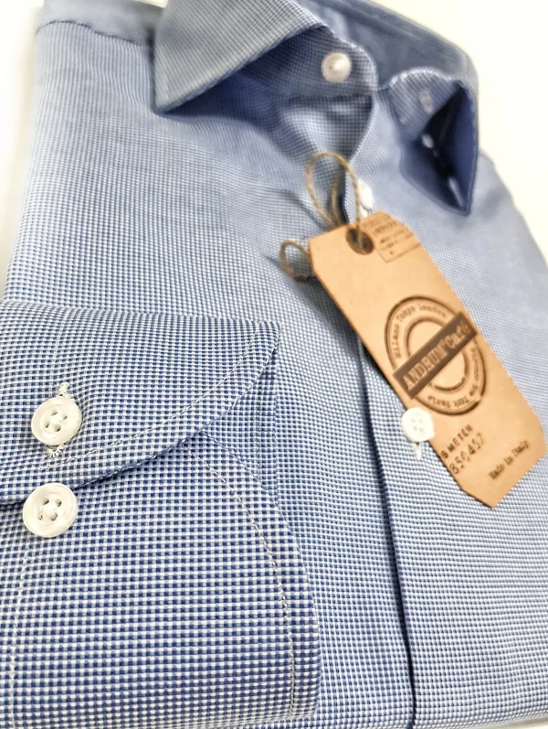 Camicia micro fantasia azzurro armaturato alta qualità puro cotone  made in italy