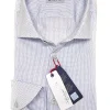 Camicia micro fantasia blu pois punta spillo puro cotone popeline made in italy
