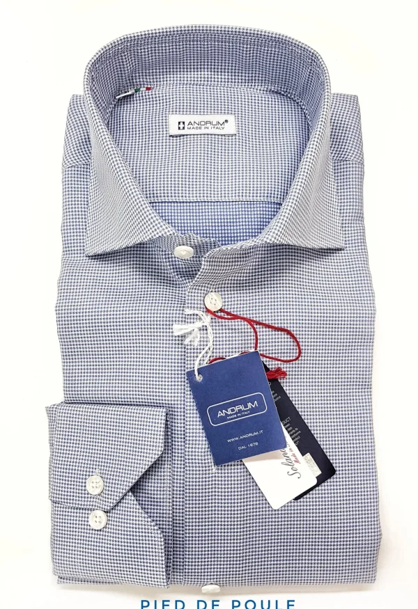 Camicia micro fantasia blu puro cotone Pied de puole made in italy