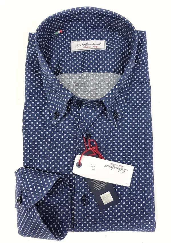 Camicia micro fantasia blu button down puro cotone made in italy men shirt blue Fantasy
