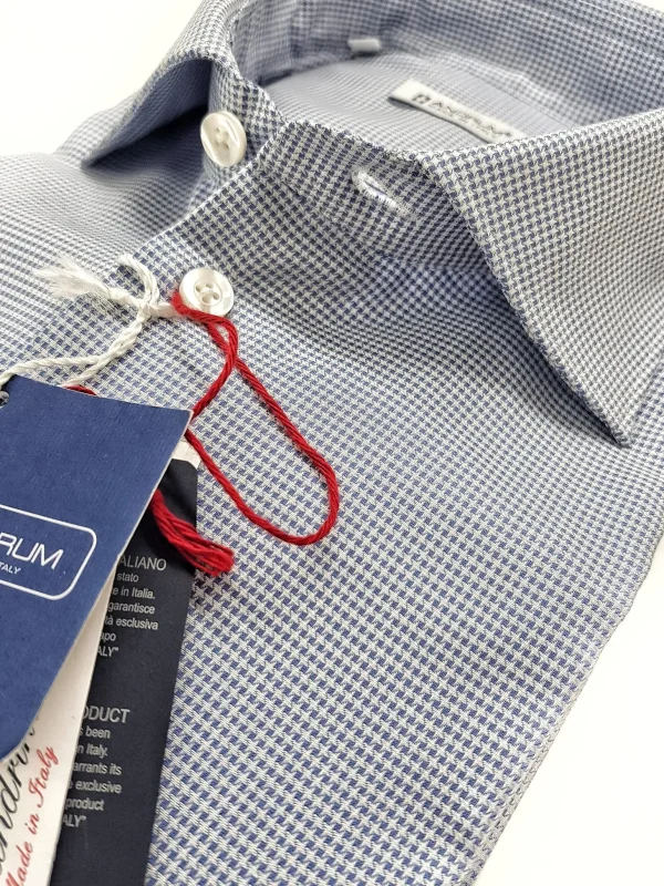 Camicia micro fantasia blu puro cotone Pied de puole made in italy