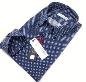 Camicia micro fantasia blu button down puro cotone made in italy men shirt blue Fantasy