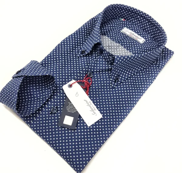 Camicia micro fantasia blu button down puro cotone made in italy men shirt blue Fantasy