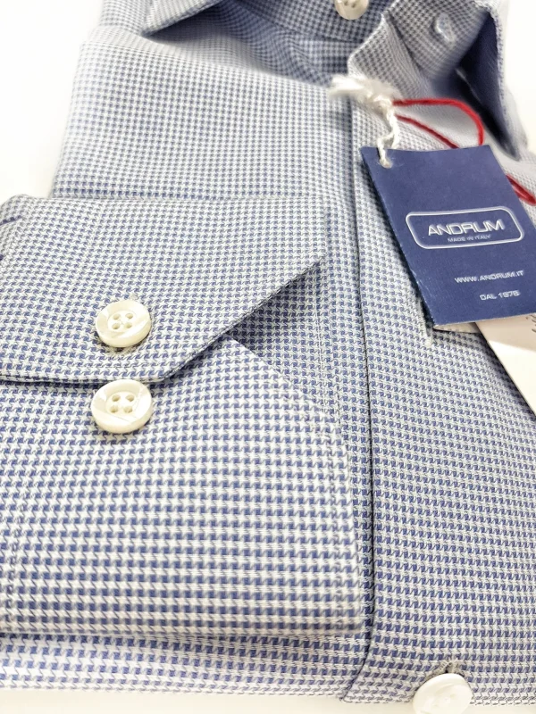Camicia micro fantasia blu puro cotone Pied de puole made in italy
