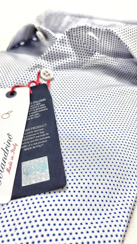 Camicia micro fantasia blu pois punta spillo puro cotone popeline made in italy