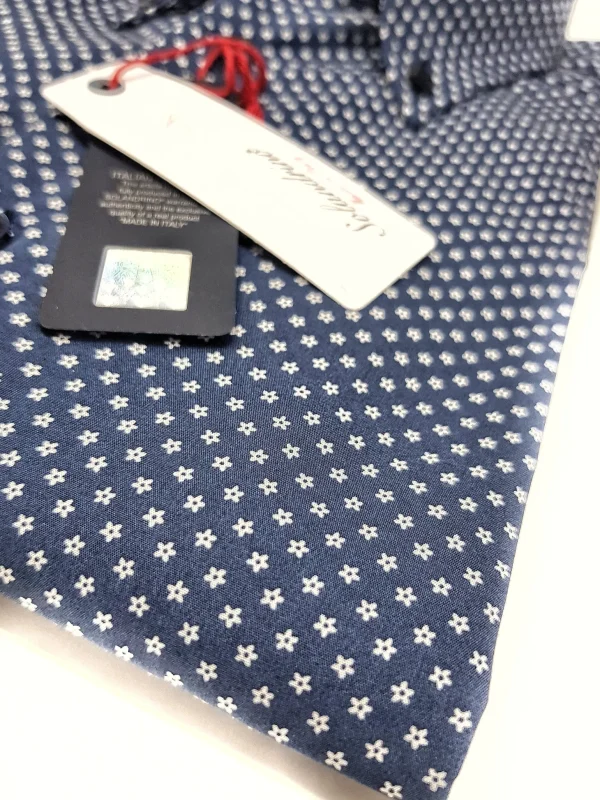 Camicia micro fantasia blu button down puro cotone made in italy men shirt blue Fantasy
