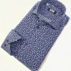 Camicia micro fantasia floreale blu puro cotone made in italy men shirt blue Fantasy