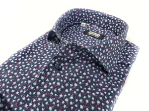 Camicia micro fantasia floreale blu puro cotone made in italy men shirt blue Fantasy