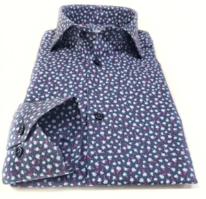 Camicia micro fantasia floreale blu puro cotone made in italy men shirt blue Fantasy