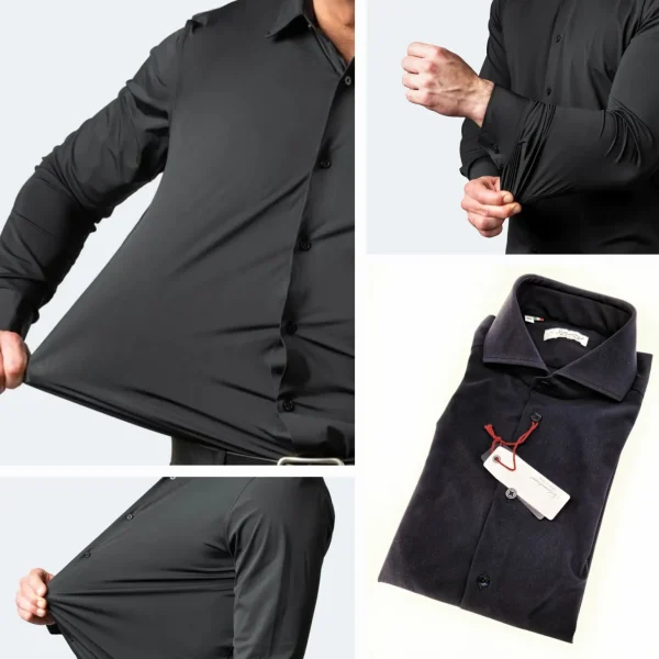 Camicia Nera Stretch No Stiro No Piega No Iron Anti Alone Made in Italy Massima Traspirabilità
