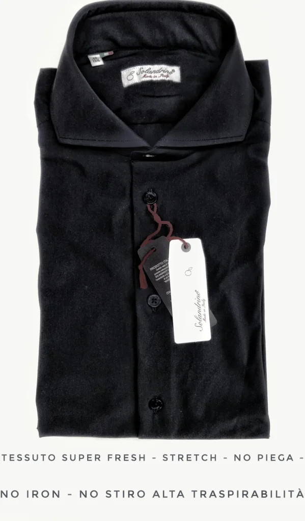 Camicia Nera Stretch No Stiro No Piega No Iron Anti Alone Made in Italy Massima Traspirabilità