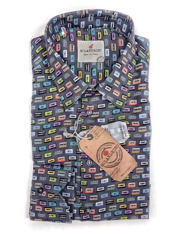 Camicia puro cotone fantasia stampata musicassetta design made in italy Shirt print Fantasy