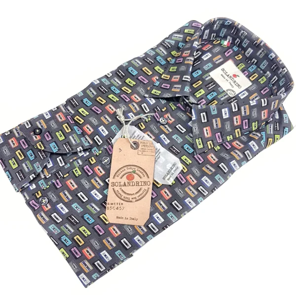 Camicia puro cotone fantasia stampata musicassetta design made in italy Shirt print Fantasy