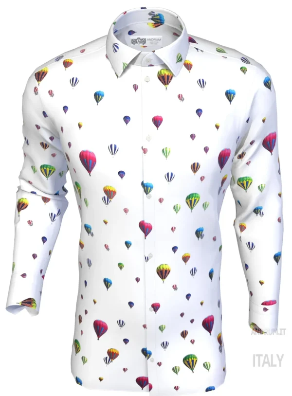 Camicia puro cotone fantasia mongolfiera travel cotone made in italy hot air ballon design