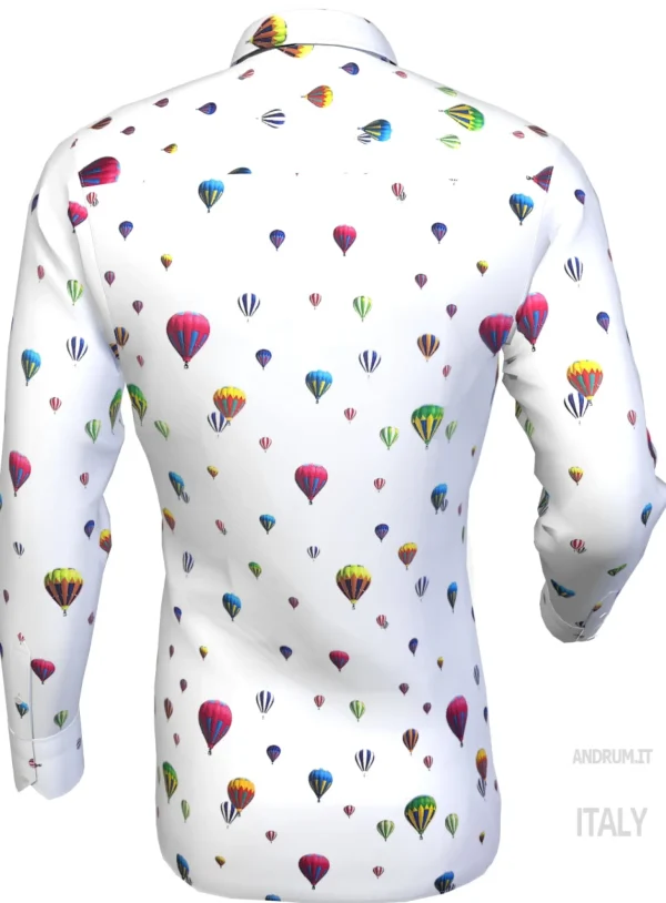 Camicia puro cotone fantasia mongolfiera travel cotone made in italy hot air ballon design