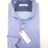 Camicia rigata puro cotone bianco azzurro con inserto in denim blu