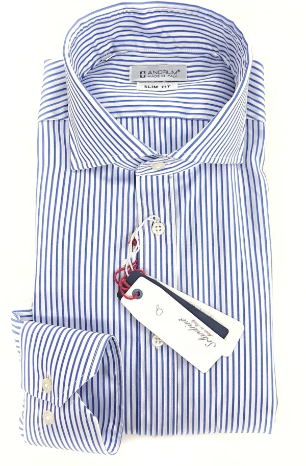 Camicia rigata Uomo puro cotone alta qualità made in italy men shirt blue stripe high quality