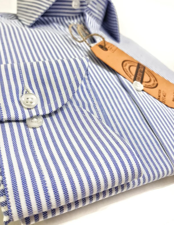 Camicia uomo a righe azzurre puro cotone panama made in italy