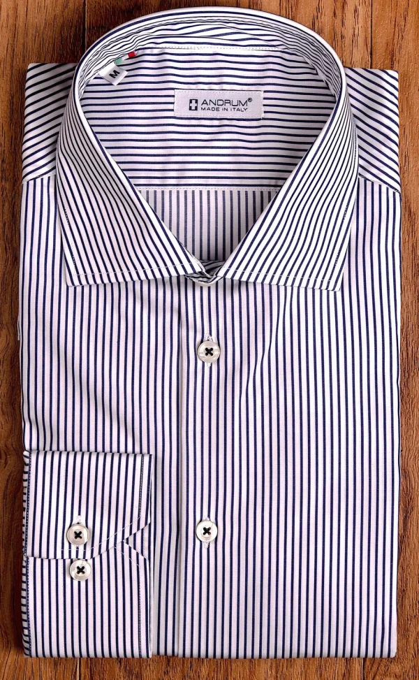 Camicia Uomo alta qualità puro cotone a righe blu navy made in Italy