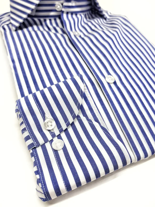 Camicia Uomo alta qualità puro cotone a righe blu navy made in Italy