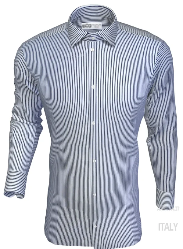 Camicia Uomo alta qualità puro cotone a righe blu navy made in Italy