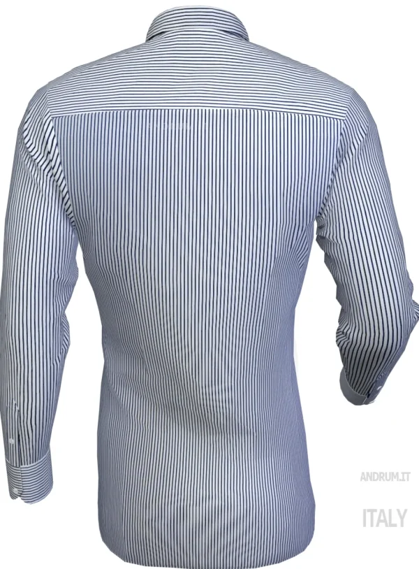 Camicia Uomo alta qualità puro cotone a righe blu navy made in Italy
