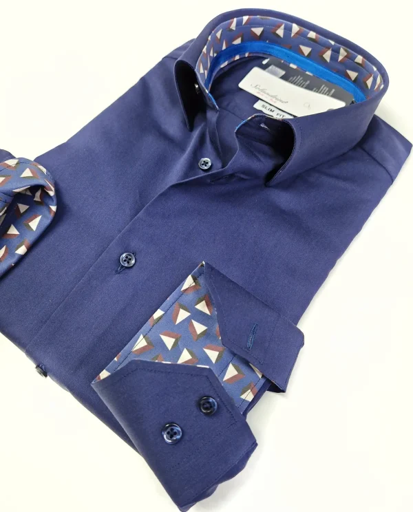 Camicia uomo blu con inserti  puro cotone made in Italy Blue Navy shirt