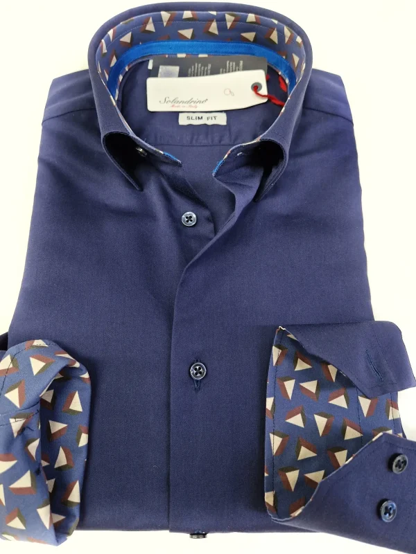 Camicia uomo blu con inserti  puro cotone made in Italy Blue Navy shirt