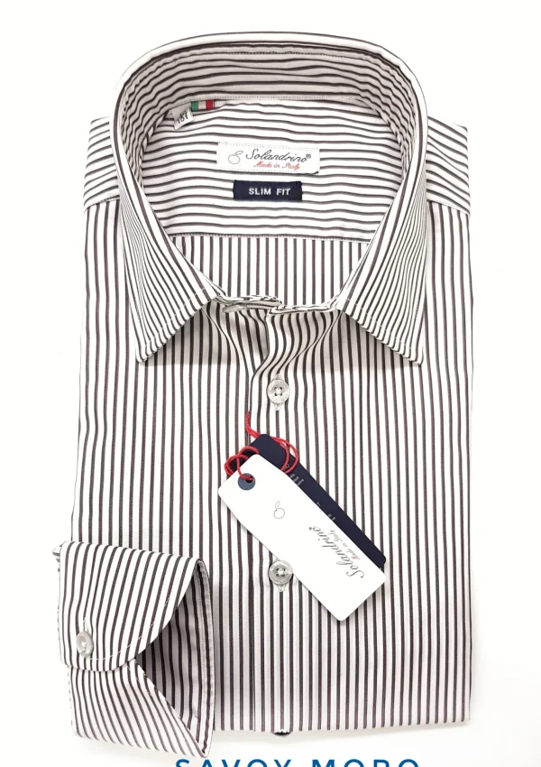 Camicia uomo cotone a righe marroni made in Italy