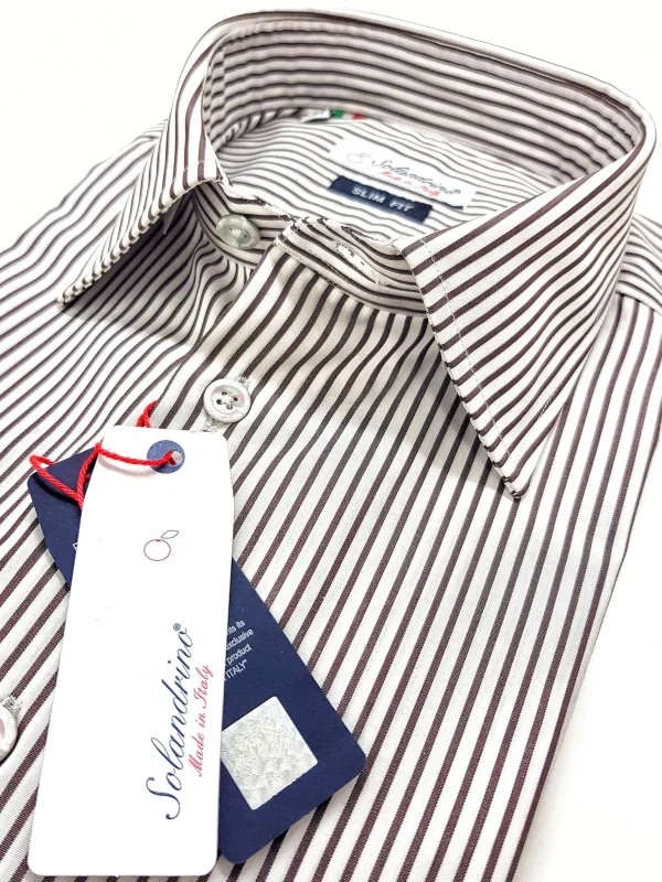 Camicia uomo cotone a righe marroni made in Italy