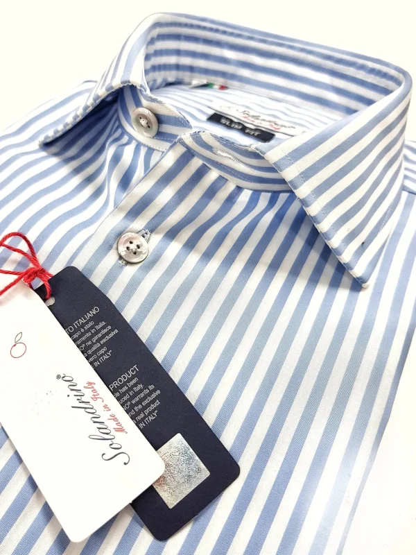 Camicia Uomo cotone rigato azzurro made in Italy