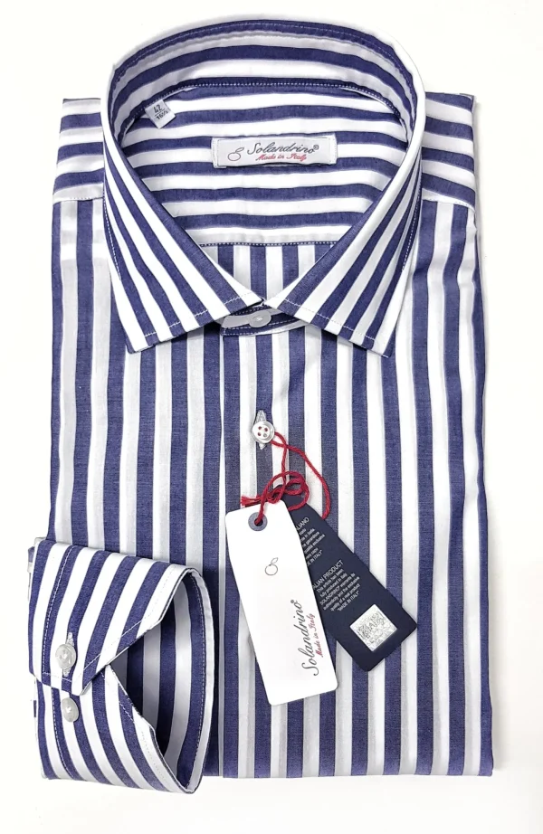 Camicia Uomo fasciato blu puro cotone made in Italy man shirt stripe navy