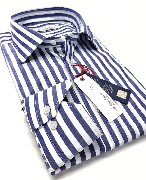 Camicia Uomo fasciato blu puro cotone made in Italy man shirt stripe navy
