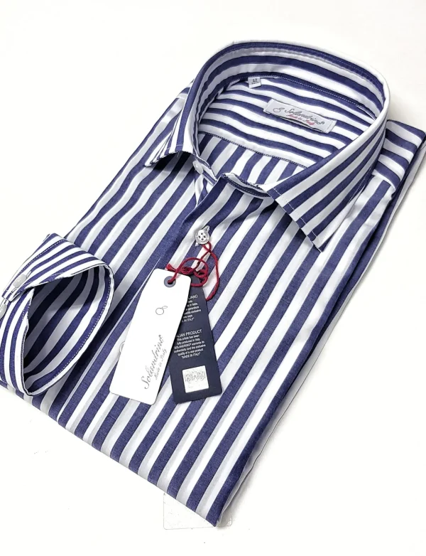 Camicia Uomo fasciato blu puro cotone made in Italy man shirt stripe navy