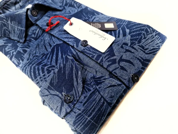 Camicia uomo jeans blu stone wash FANTASIA FASHION  puro cotone made in Italy Blue Navy shirt