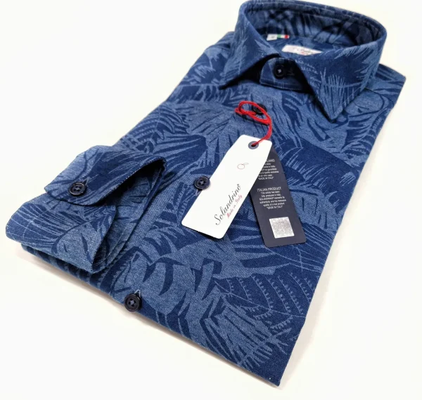 Camicia uomo jeans blu stone wash FANTASIA FASHION  puro cotone made in Italy Blue Navy shirt
