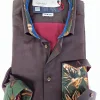 Camicia uomo marrone testa di moro con inserti  puro cotone made in Italy Brown shirt