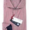 Camicia Uomo puro cotone a righe rosso bordeaux alta qualità bacchettino rigato titolo 120 made in italy