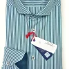 Camicia Uomo puro cotone a righe verdone verde inglese  alta qualità bacchettino rigato titolo 120 made in italy