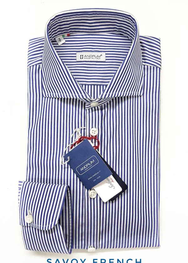 Camicia Uomo puro cotone a righe blu alta qualità titolo 120