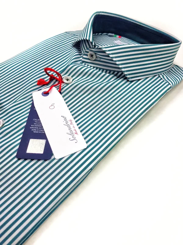 Camicia Uomo puro cotone a righe verdone verde inglese  alta qualità bacchettino rigato titolo 120 made in italy