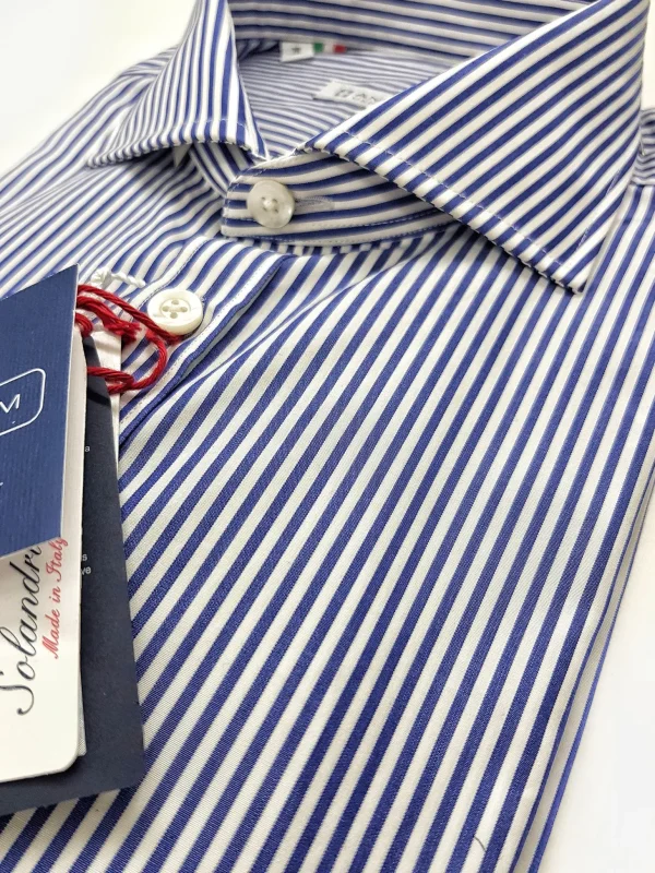 Camicia Uomo puro cotone a righe blu alta qualità titolo 120