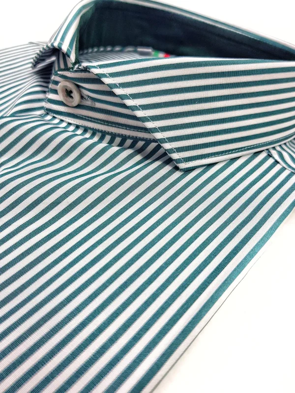 Camicia Uomo puro cotone a righe verdone verde inglese  alta qualità bacchettino rigato titolo 120 made in italy