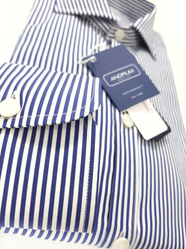 Camicia Uomo puro cotone a righe blu alta qualità titolo 120