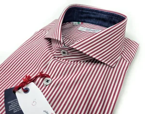 Camicia Uomo puro cotone a righe rosso bordeaux alta qualità bacchettino rigato titolo 120 made in italy